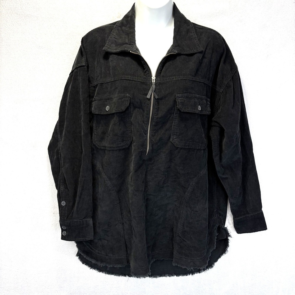 OFFLINE By Aerie Oversized Corduroy Tunic Shacket Shirt Womens XS Black Half Zip